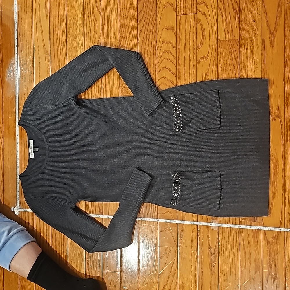 Cute fitted ribbed sweater dress.